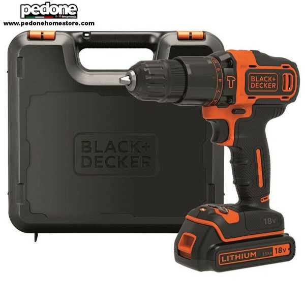 Black-Black+Decker Trapano avvitatore percussione 18V batteria litio mandrino BDCHD18K