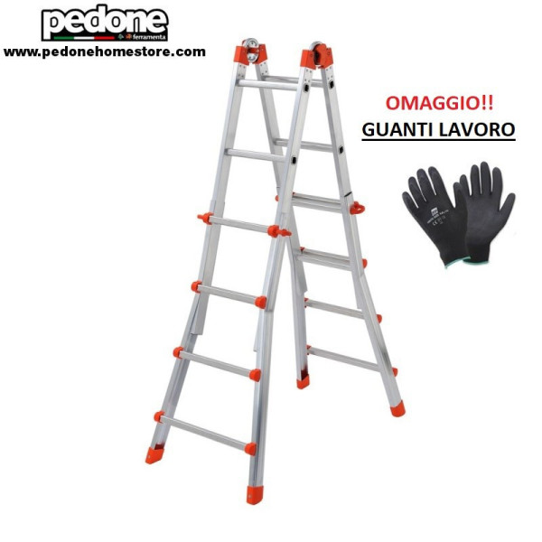 Scala in alluminio telescopica GIERRE Peppina AL002, 8+8 gradini + OMAGGIO GUANTI