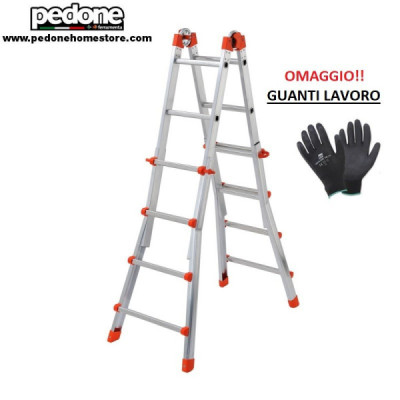 Scala in alluminio telescopica GIERRE Peppina AL002, 8+8 gradini + OMAGGIO GUANTI
