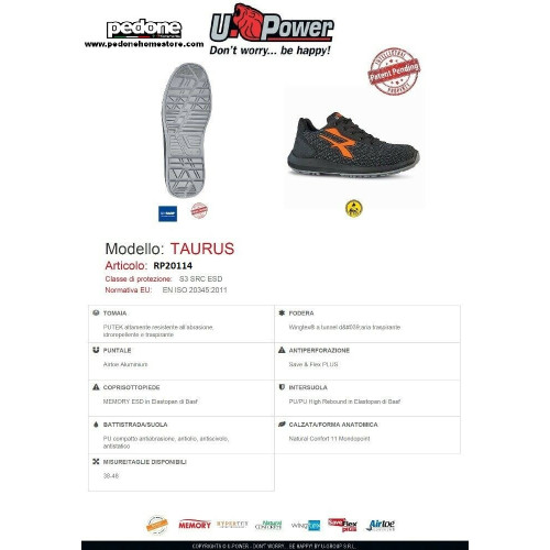 UPOWER SCARPE LAVORO ANTINFORTUNISTICA TAURUS S3 SRC ESD U-POWER RP20114 RED UP