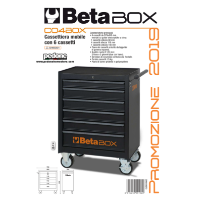 Cassettiera mobile 6 cassetti Beta C04 BOX dark carrello portautensili officina Vuota