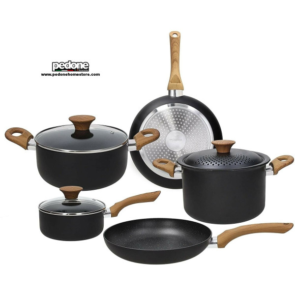 SET PADELLE ANTIADERENTI INDUZIONE CON COPERCHIO PENTOLE 8 PZ BATTERIA TOGNANA