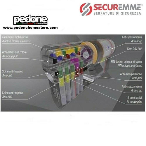 Cilindro Europeo SECUREMME EVO K64 Alta Sicurezza 5 Chiavi + Chiave da Cantiere