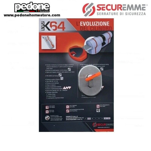 Cilindro Europeo SECUREMME EVO K64 Alta Sicurezza 5 Chiavi + Chiave da Cantiere