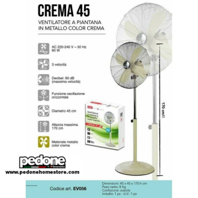 VENTILATORE A PIANTANA IN METALLO COLORE CREMA DIAMETRO 45 60 W EV056 CFG 170H