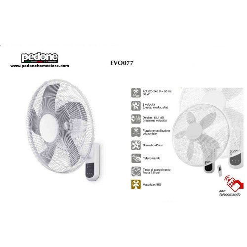 VENTILATORE VENTILATORI WALL CFG EV077 DA PARETE MURO AGITATORE CON TELECOMANDO