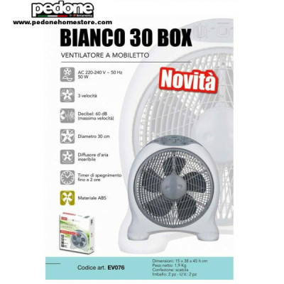 VENTILATORE DA APPOGGIO TAVOLO BOX DIAMETRO 30 CM 50W CFG EV076 BIANCO CON TIMER