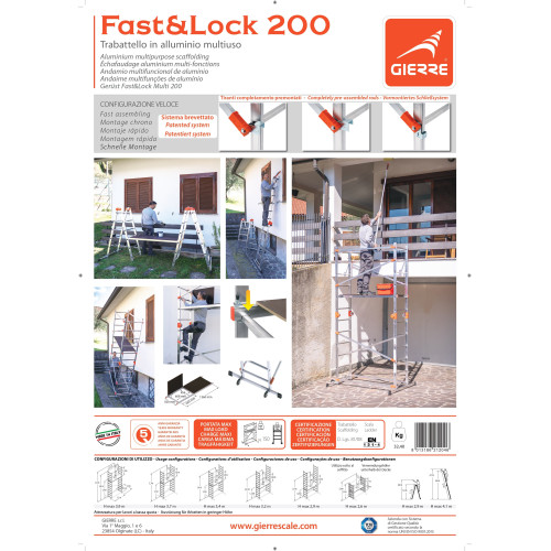 TRABATTELLO IN ALLUMINIO MULTIUSO FAST&LOCK 200 ALTEZZA MAX 4,00 MT