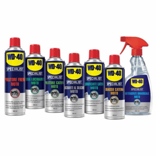 Kit Manutenzione Moto WD40 Catena Cera Silicone Detergente Grasso Pulitore Freni