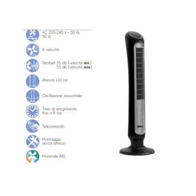 VENTILATORE A TORRE CON TELECOMANDO SILENZIOSO A 6 VELOCITÀ CFG EV071