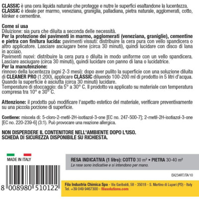 Fila Classic Cera Liquida Da 1 Litro Cera Per Pavimenti In Cotto Pietre Marmo
