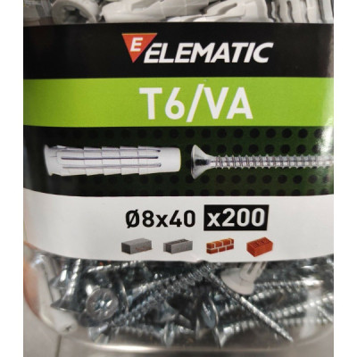 BOX KIT 200 Pz. TASSELLO TASSELLI in NYLON T6/VA con VITE 8x40mm