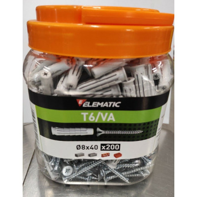 BOX KIT 200 Pz. TASSELLO TASSELLI in NYLON T6/VA con VITE 8x40mm