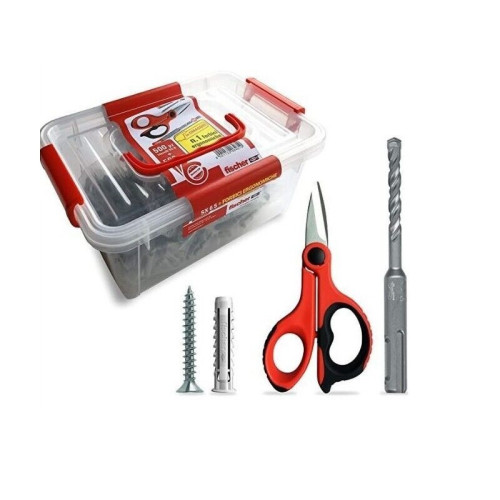 FISCHER TASSELLI SX 6 IN VASCHETTA PZ.500 + N.1 FORBICI ERGONOMICHE+PUNTA SDS 6
