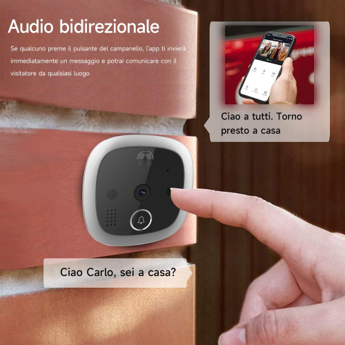 Spioncino Digitale WIFI con Sensore di Movimento HD Memoria 32GB Ricaricabile 4.3 Pollici
