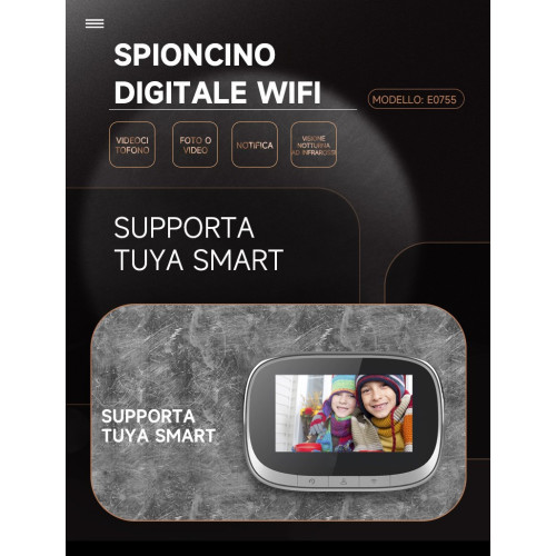 Spioncino Digitale WIFI con Sensore di Movimento HD Memoria 32GB Ricaricabile 4.3 Pollici