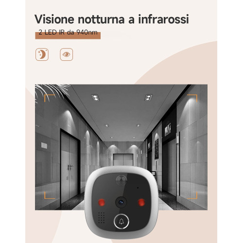 Spioncino Digitale WIFI con Sensore di Movimento HD Memoria 32GB Ricaricabile 4.3 Pollici