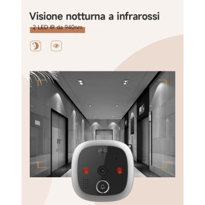 Spioncino Digitale WIFI con Sensore di Movimento HD Memoria 32GB Ricaricabile 4.3 Pollici