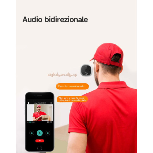 Spioncino Digitale WIFI con Sensore di Movimento HD Memoria 32GB Ricaricabile 4.3 Pollici