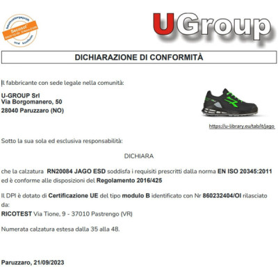 Scarpe Antinfortunistica da Lavoro U-POWER Basse Microfibra Uomo Donna JAGO S3