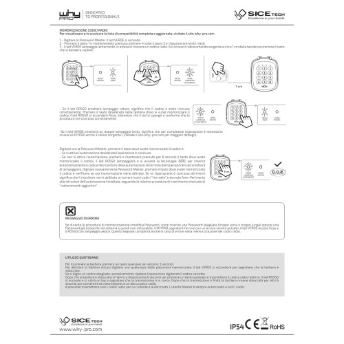 SITECH TASTIERA WHY-PAD UNIVERSALE MULTIFREQUENZA SENZA FILI AD AUTOAPPRENDIMENTO BIANCO