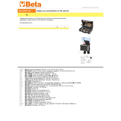 Valigia con assortimento di 100 utensili Beta 020546001 BW 2054E-100