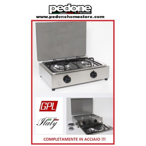 FORNELLO PARKER A GAS GPL CON 2 FUOCHI IN ACCIAIO INOX CON PIANO REMOVIBILE