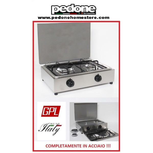 FORNELLO PARKER A GAS GPL CON 2 FUOCHI IN ACCIAIO INOX CON PIANO REMOVIBILE