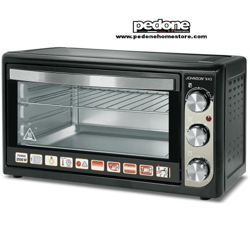 Forno fornetto elettrico Johnson 45 litri statico e ventilato 2000W luce interna timer X45