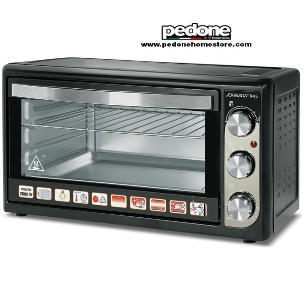 Forno fornetto elettrico Johnson 45 litri statico e ventilato 2000W luce interna timer X45