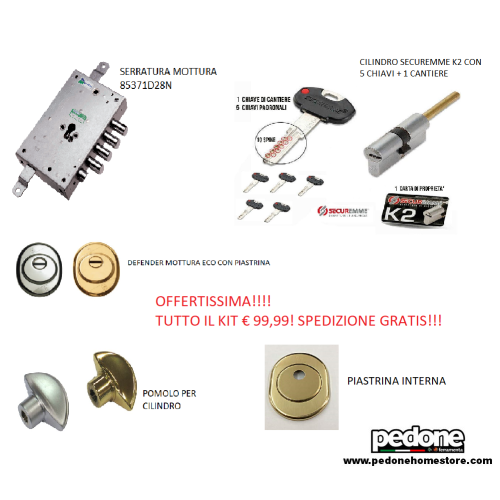 KIT SERRATURA PORTA BLINDATA CILINDRO EUROPEO MOTTURA 85371D28N COMPLETO TRASPORTO GRATIS!!