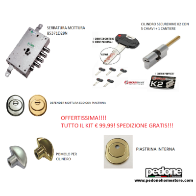 KIT SERRATURA PORTA BLINDATA CILINDRO EUROPEO MOTTURA 85371D28N COMPLETO TRASPORTO GRATIS!!