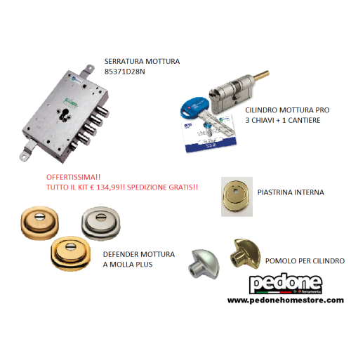 KIT SERRATURA PORTA BLINDATA CILINDRO EUROPEO MOTTURA 85371D28N COMPLETO TRASPORTO GRATIS!!
