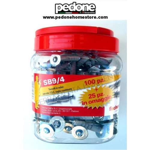 FISCHER TASSELLI A VITE SB9/4 IN BARATTOLO 100pz+25pz omaggio